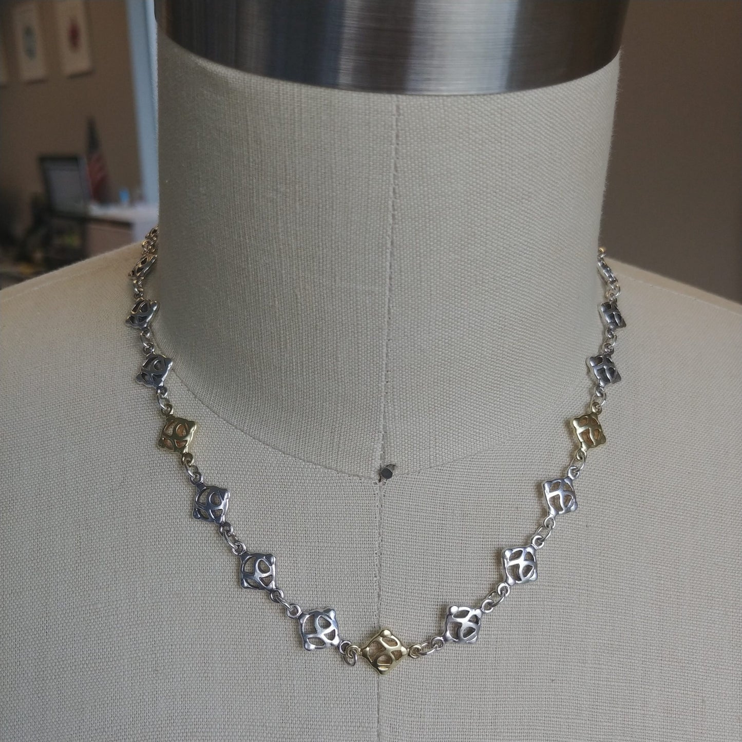David Yurman 18k Yellow Gold & Sterling Silver Multi Tag Necklace
