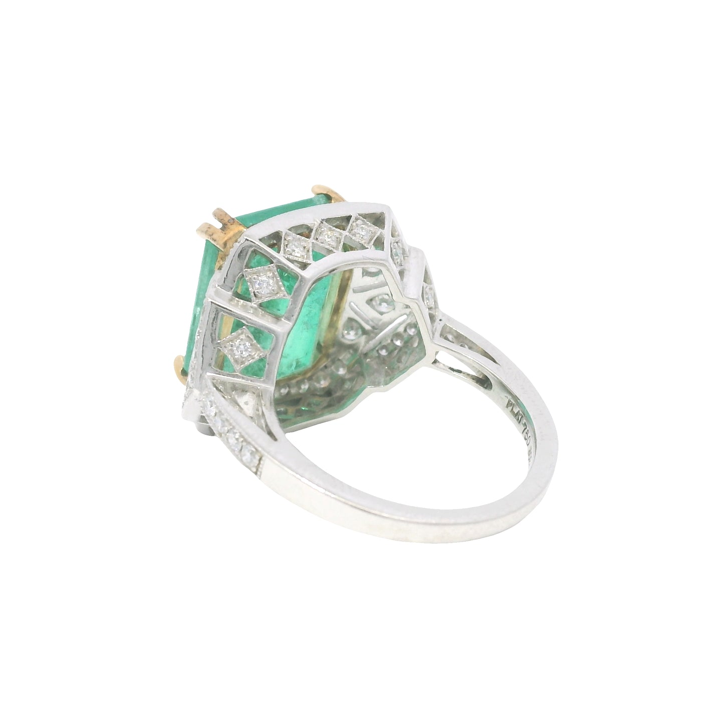 Platinum Natural 7.19 Carat Emerald & Diamond Art Deco Ring