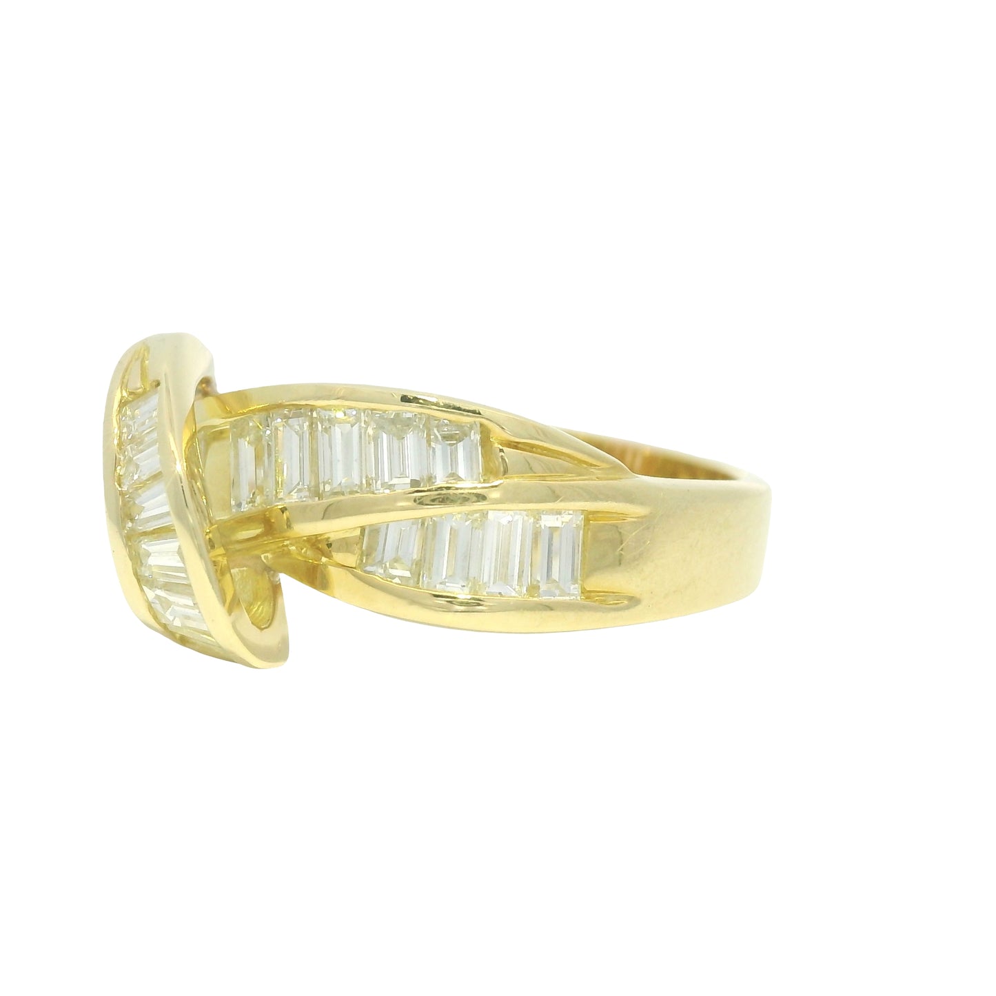 18k Yellow Gold Natural Baguette Cut Diamond Crossover Ring