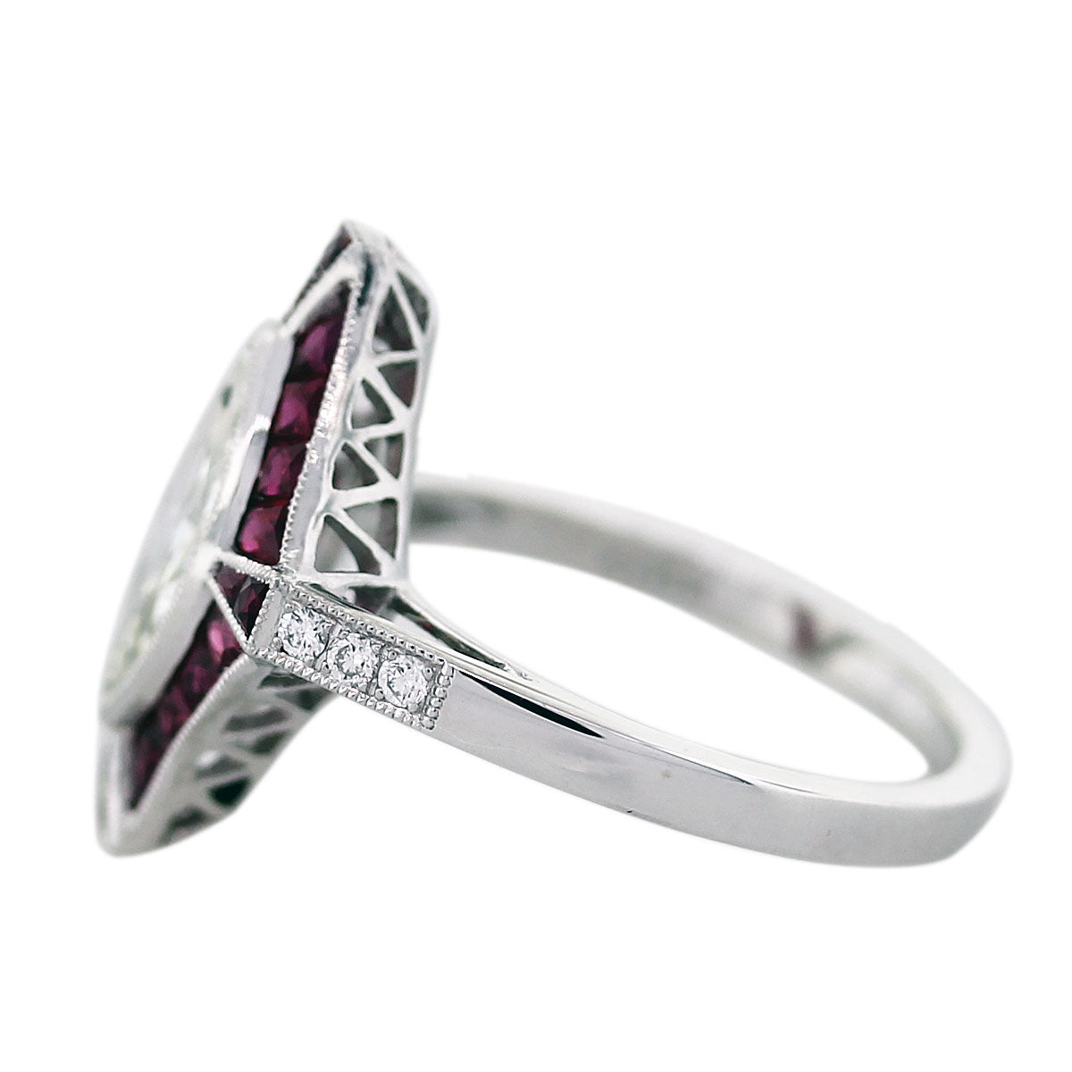 1 Carat Marquise Cut Diamond Platinum Ruby Engagement Ring