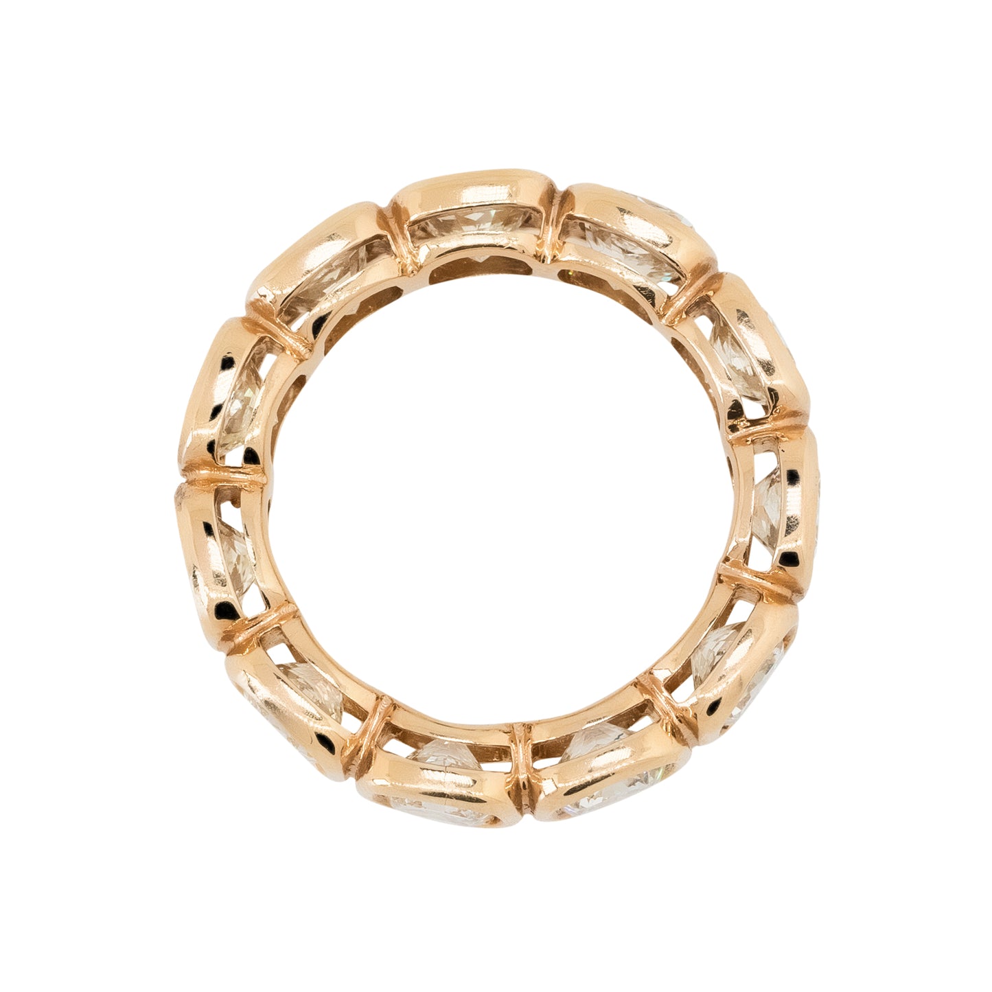 18k Rose Gold 6.53ctw Radiant Cut Bezel Set Diamond Eternity Band