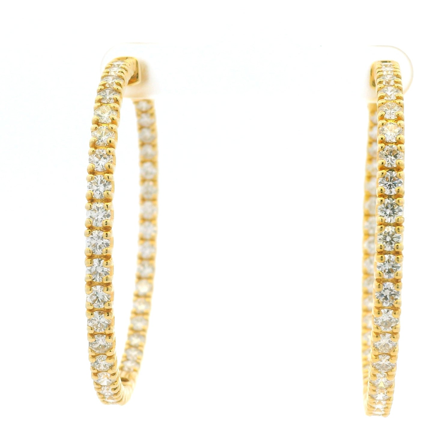 14K Yellow Gold Natural Round Brilliant Diamond Large Hoop Earrings