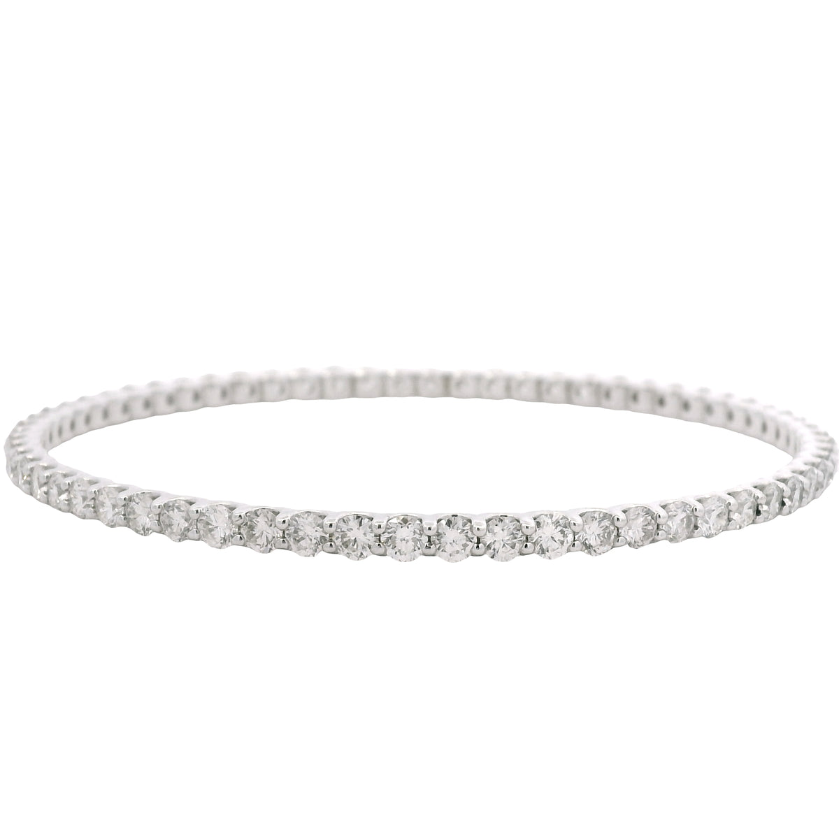 14K White Gold Natural 8.25 Carat Round Brilliant Diamond Bangle Bracelet