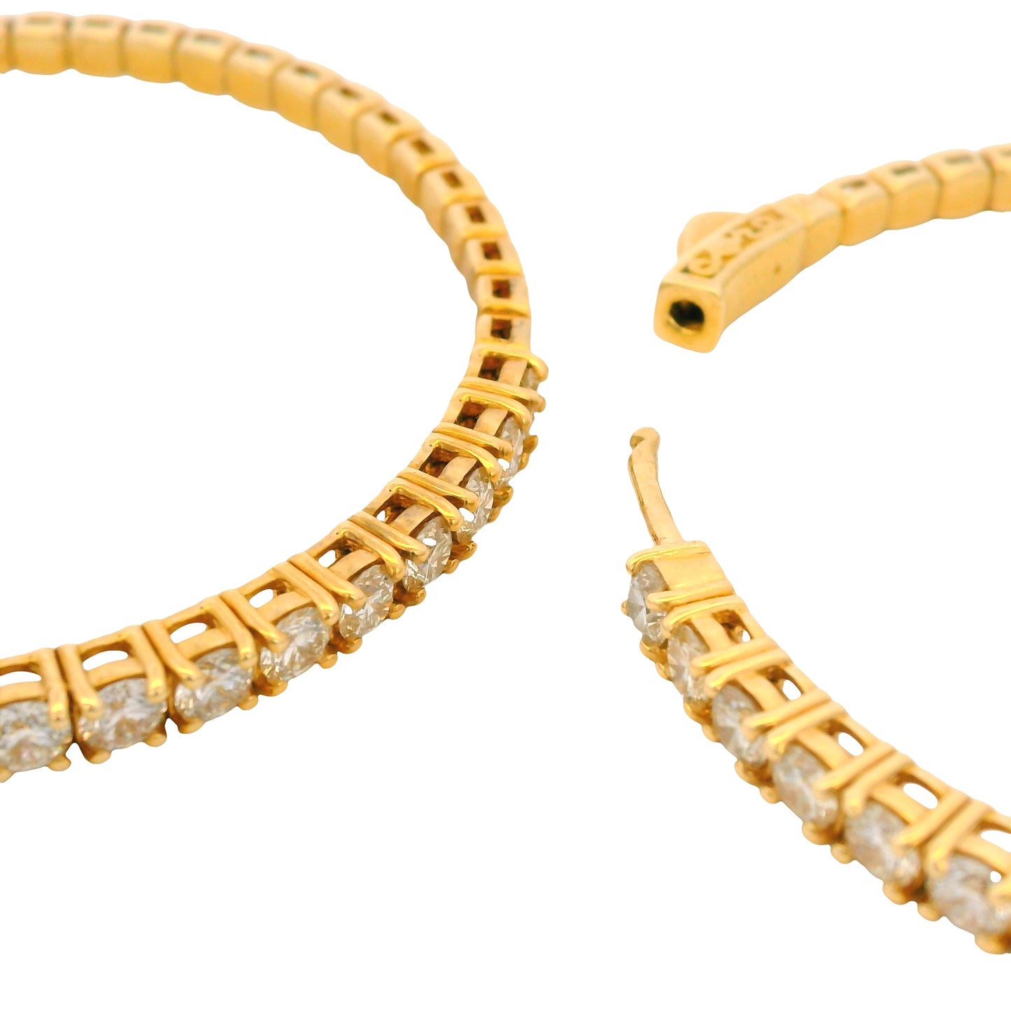 14K Yellow Gold Natural 3.94 Carat Round Brilliant Diamond Large Hoop Earrings