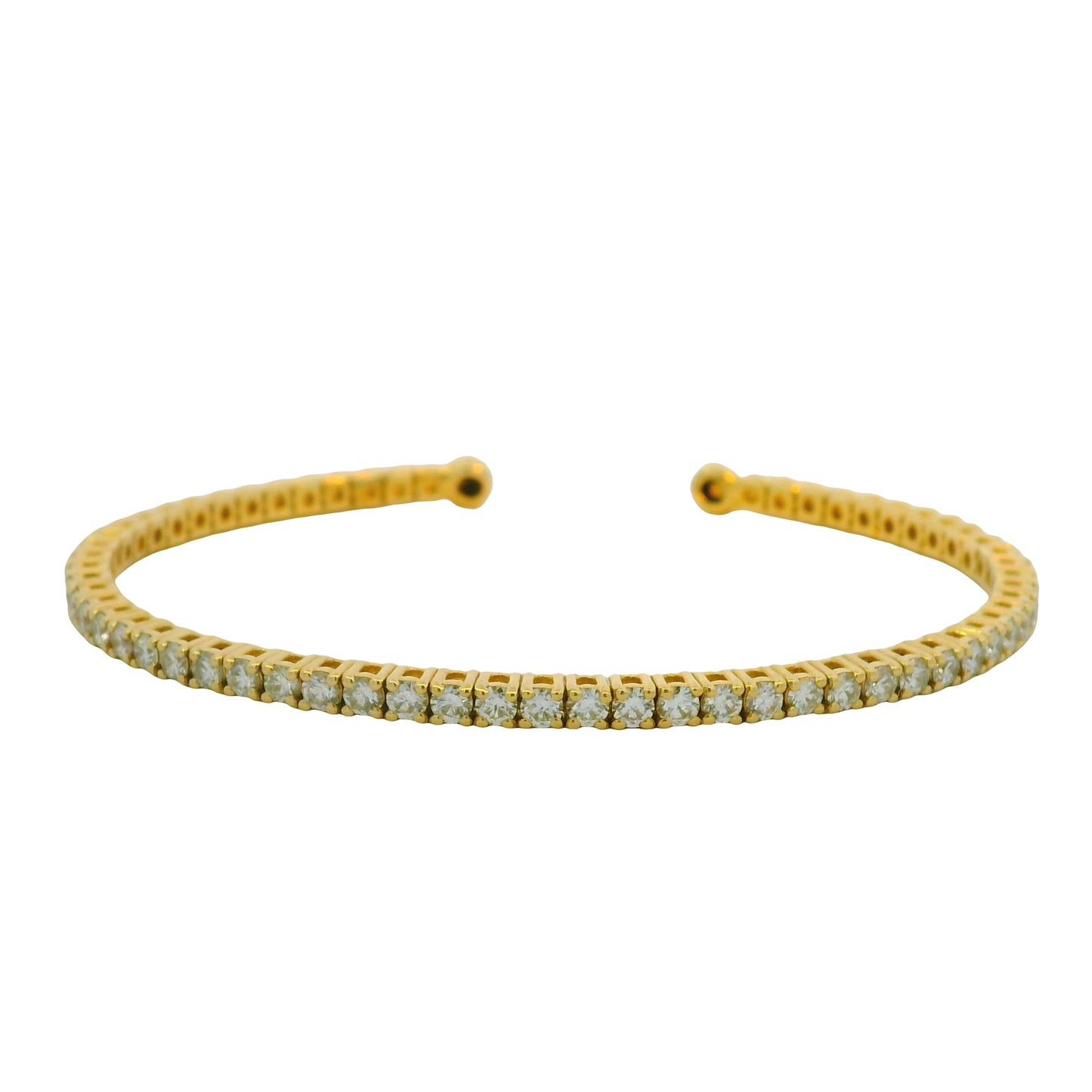 14K Yellow 2.08 Carat Round Brilliant Cut Diamond Open Cuff Bracelet