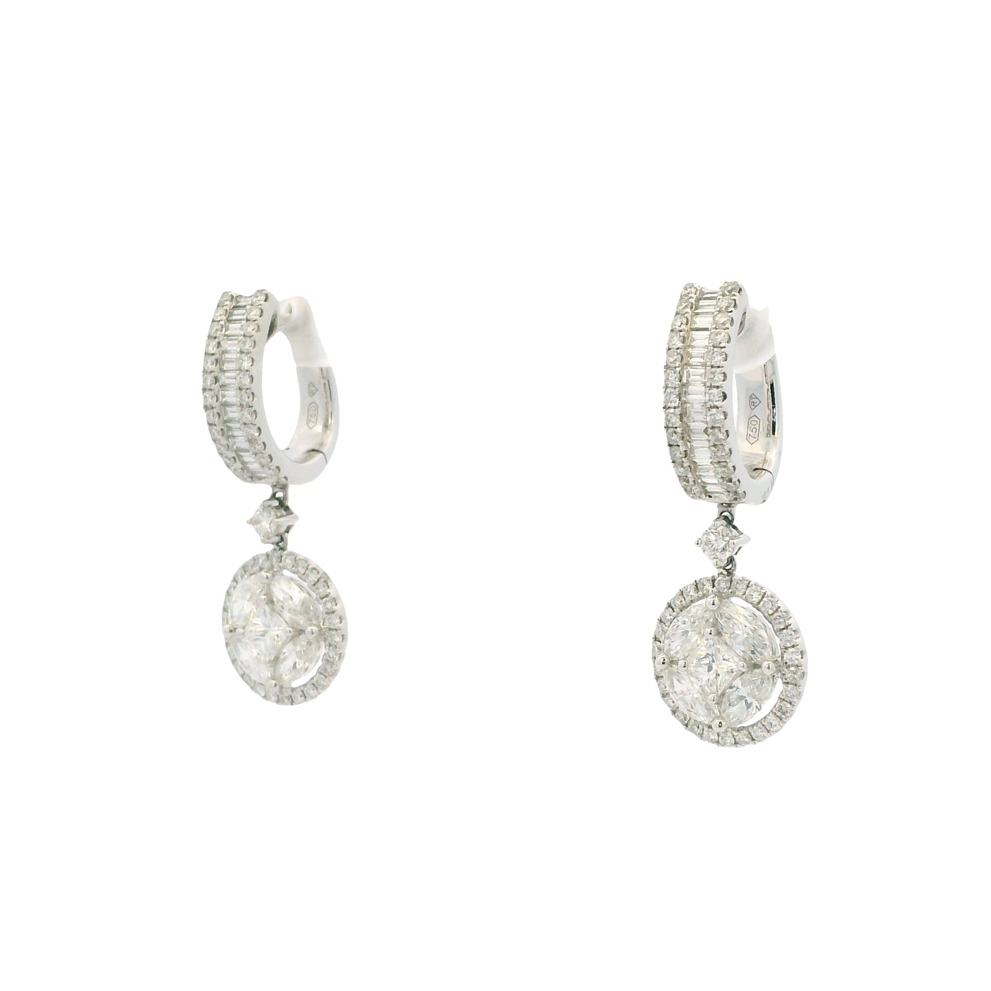 18k White Gold Natural 3.38 Carat Diamond Multi-Shape Mosaic Earrings