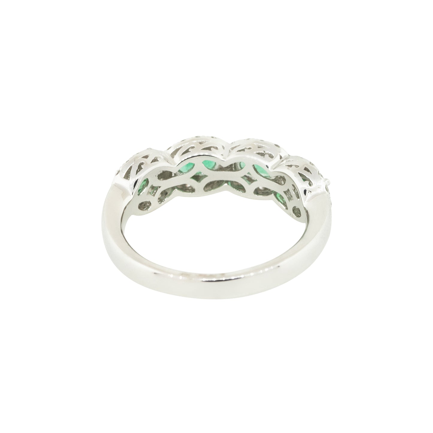 18k White Gold Emerald and Diamond Band Ring