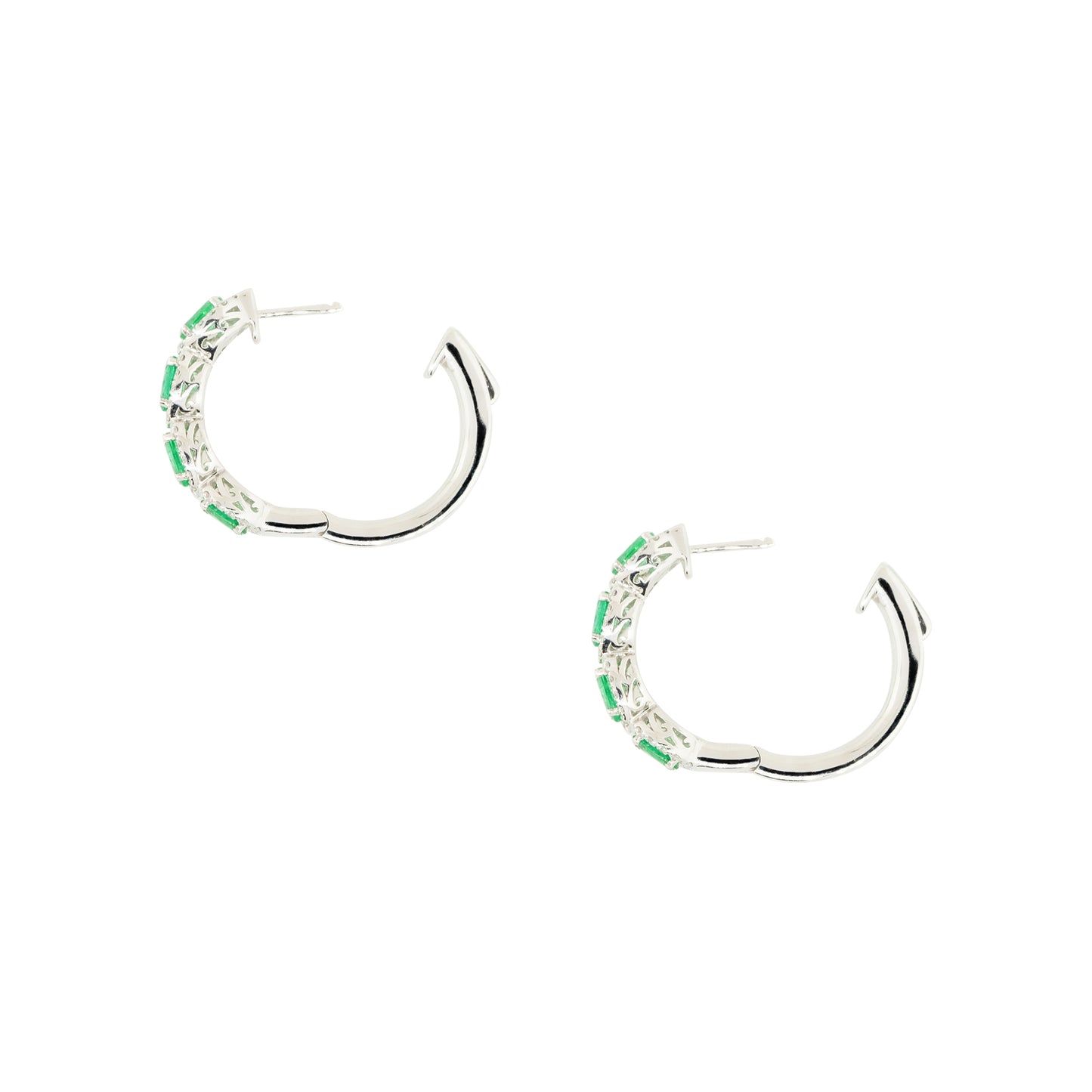 18k White Gold Emerald and Diamond Hoop Earrings