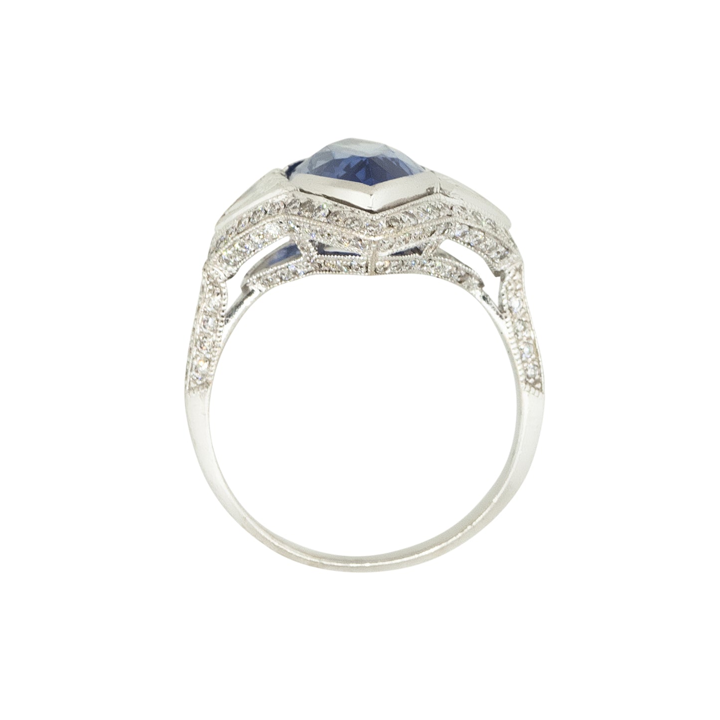 18k White Gold 6.07ctw Sapphire and Diamond Trillions Ring