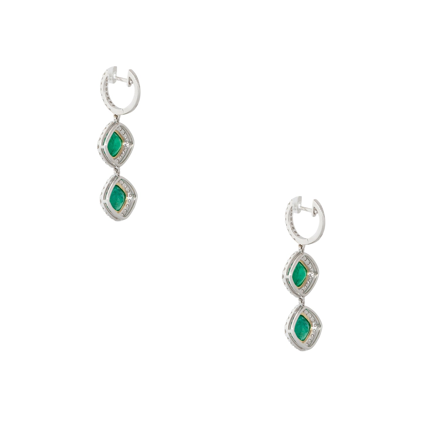 18k White and Yellow Gold 4.86ctw Emerald and Diamond Drop Earrings