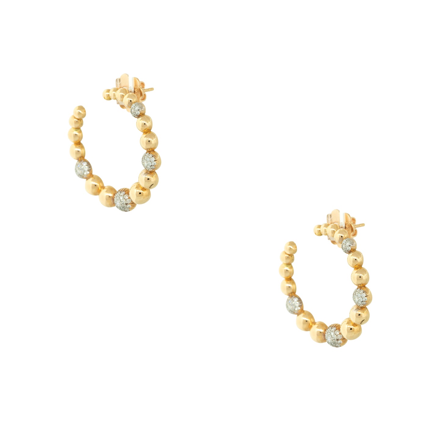 18k Rose Gold 0.85ctw Pave Diamond Bump Hoop Earrings