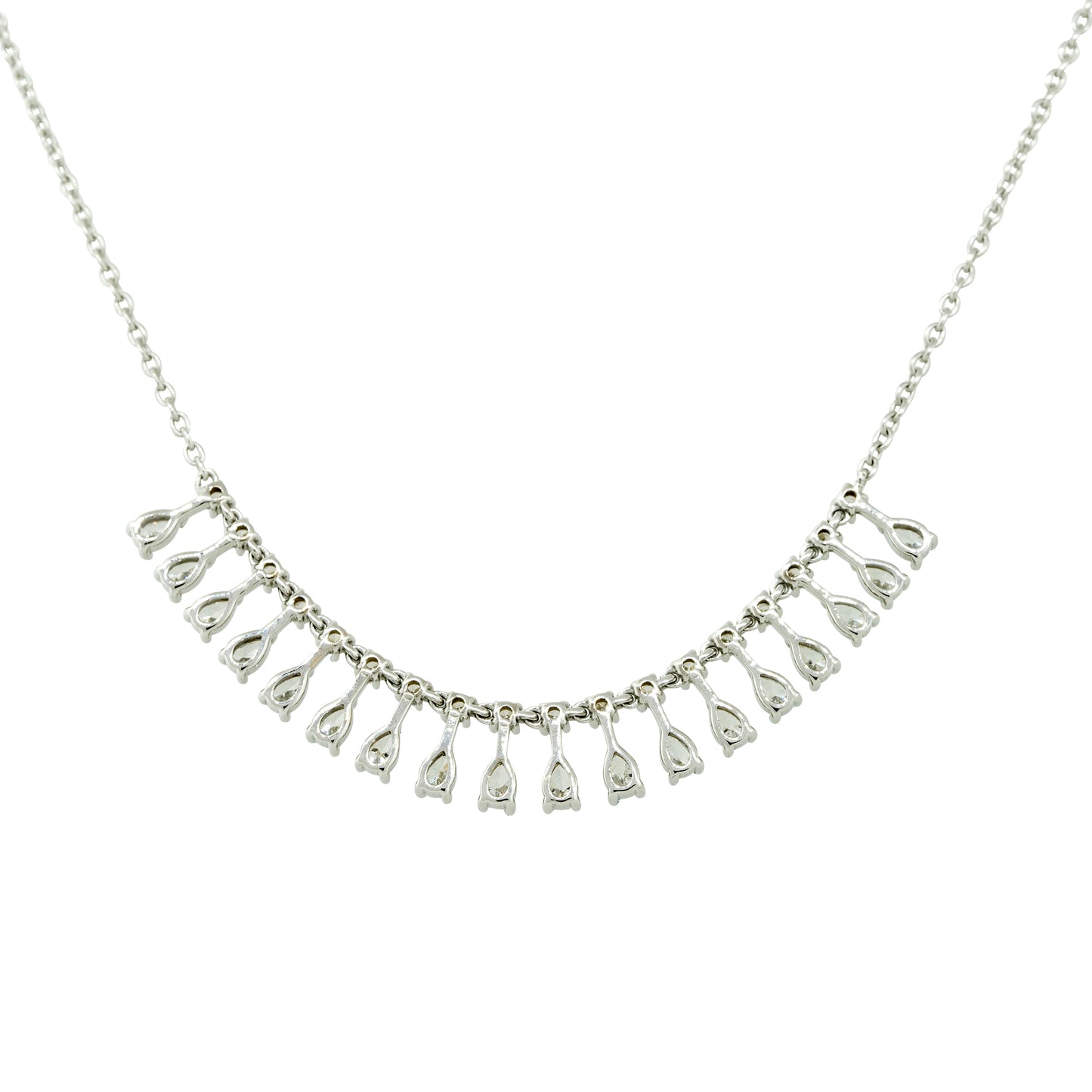 18k White Gold 1.46ctw Diamond Round and Pear Shape Drop Necklace