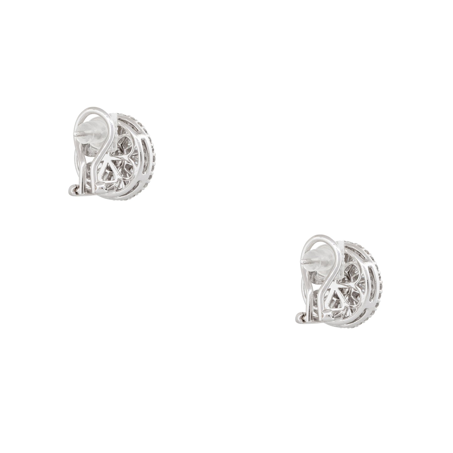 18k White Gold 2.30ctw Round Brilliant & Baguette Cut Diamond Button Earrings