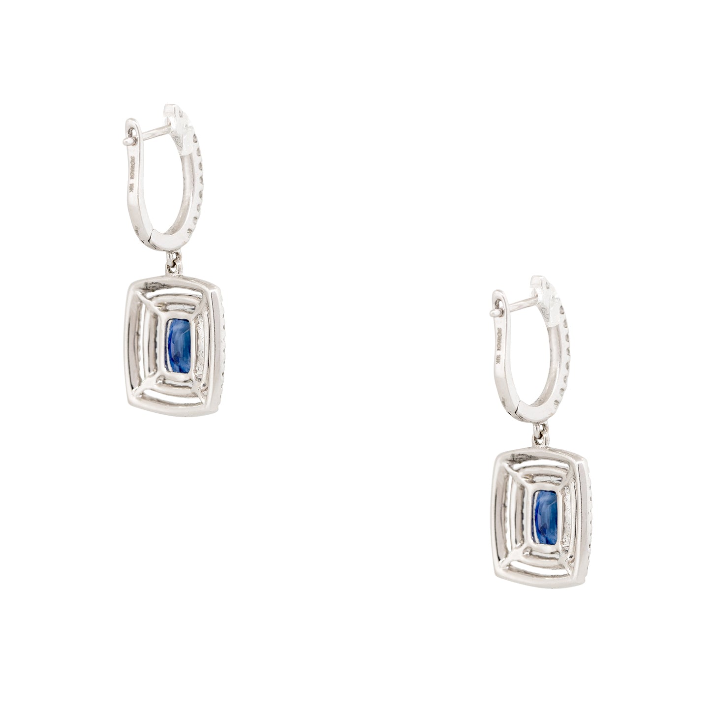 18k White Gold 3.13ct Sapphire & 0.69ct Diamond Double Halo Drop Earrings