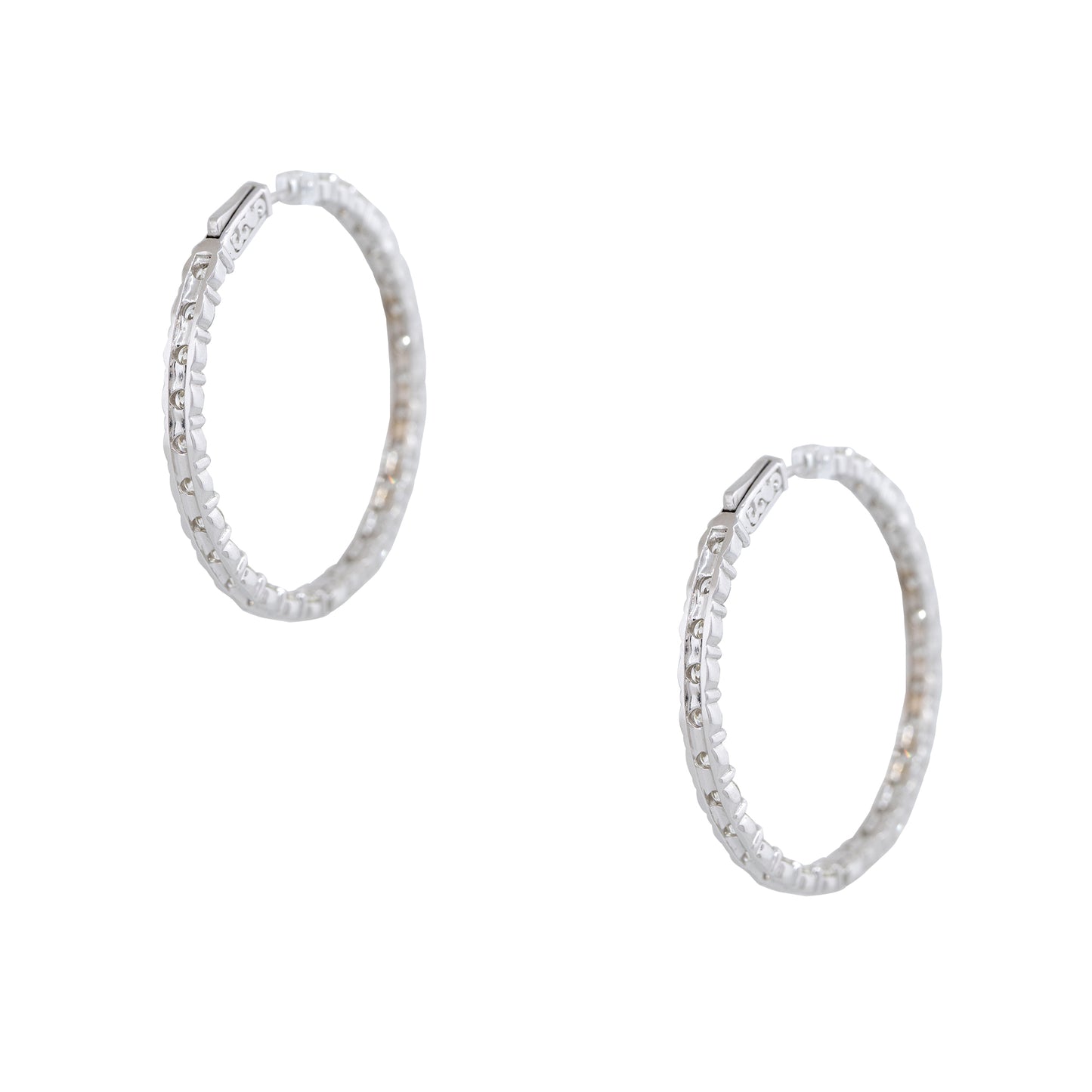 14k White Gold 7.63ctw Round Brilliant Cut Diamond Hoop Earrings
