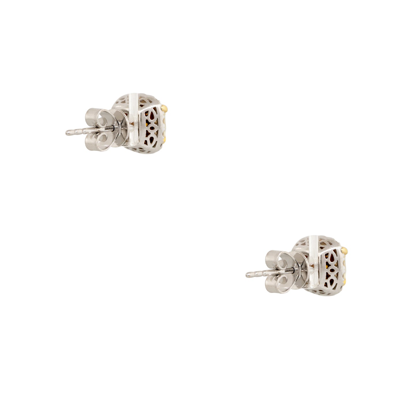 18k Two-Tone Gold 1.45ct Fancy Yellow Cushion Cut Diamond Halo Earrings