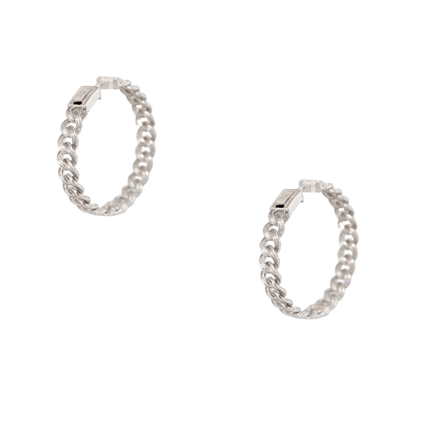 18k White Gold 2.88ctw Pave Diamond Cuban Link Earrings