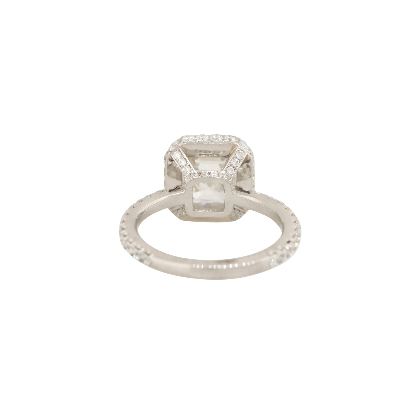 GIA Platinum 3.36ct Emerald Cut Diamond Halo Engagement Ring