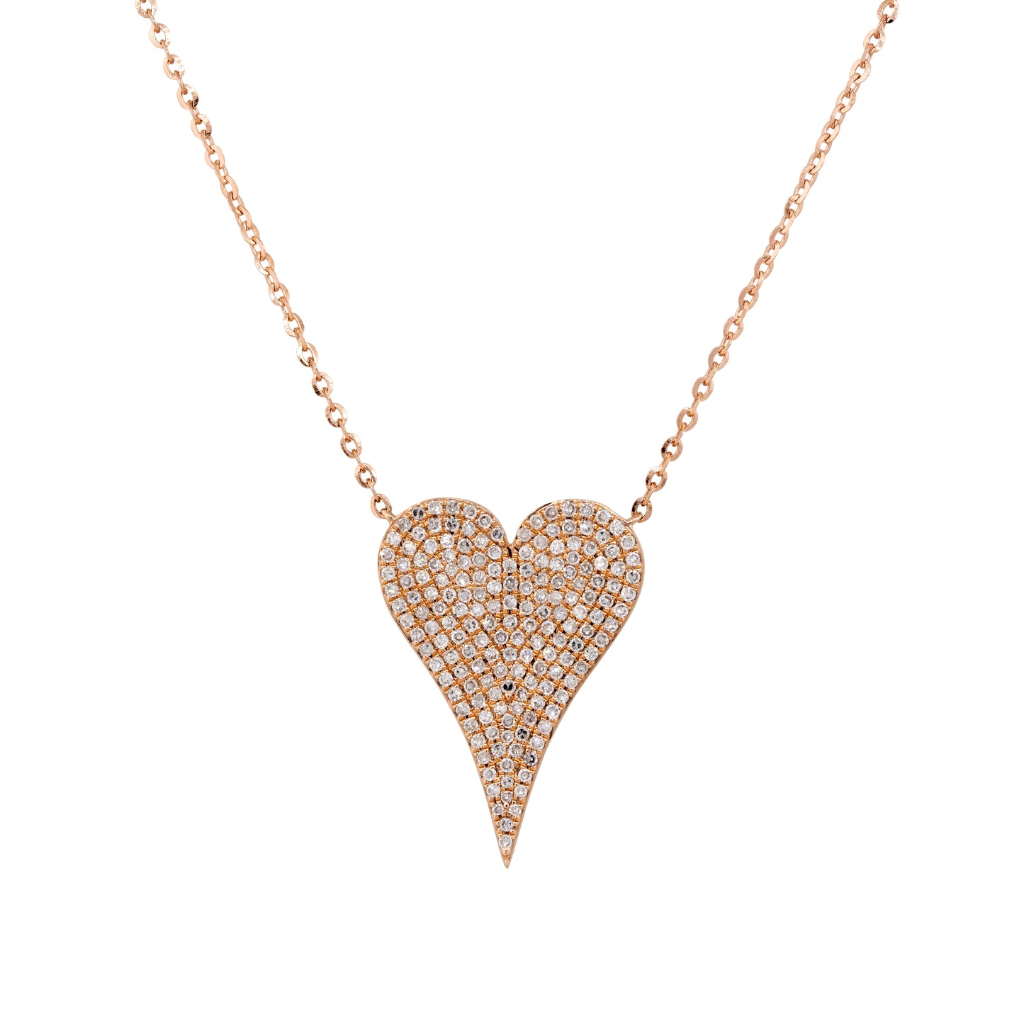 14k Rose Gold 0.61ct Pave Diamond Elongated Heart Necklace