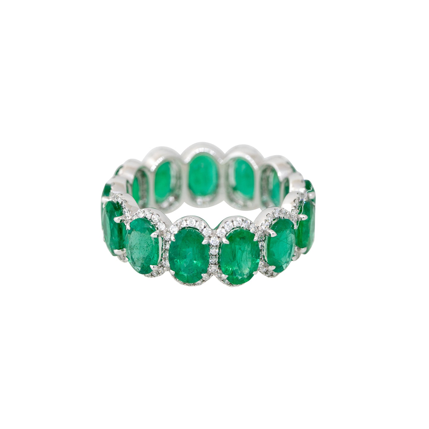 14k White Gold 5.52ctw Oval Shape Emerald & 0.58ctw Diamond Eternity Ring