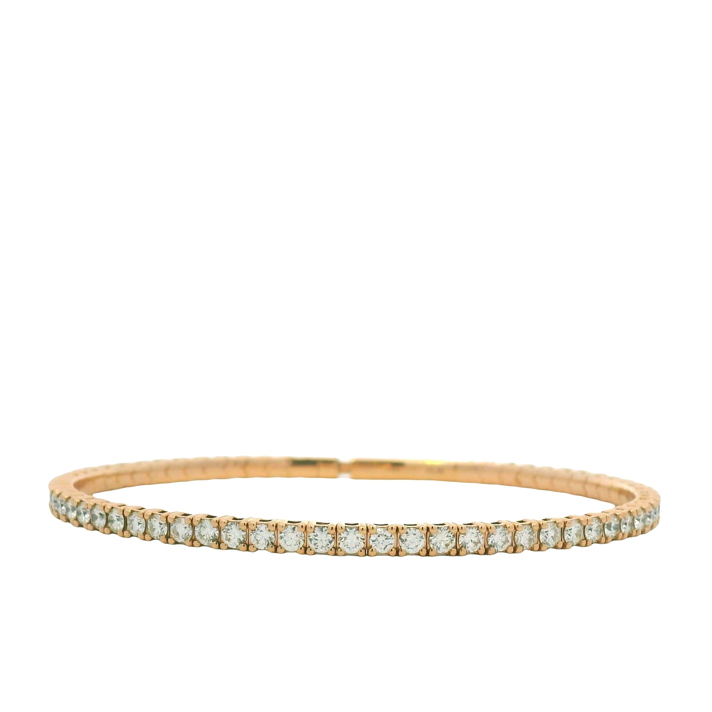 14K Rose Gold Natural Round Brilliant Cut Diamond Stretch Tennis Bangle Bracelet