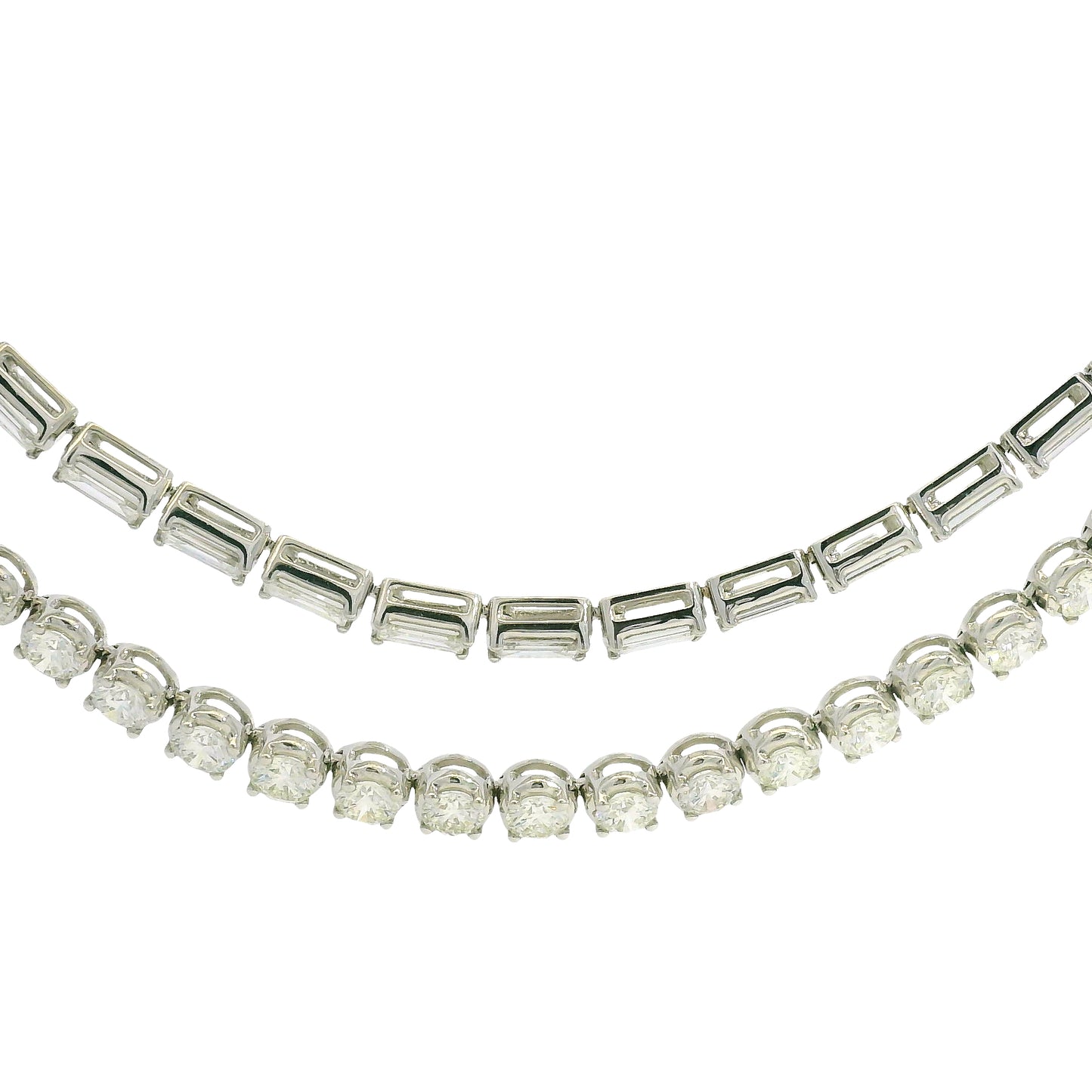 18k White Gold Natural 20.59 Carat Double Strand Diamond Tennis Necklace