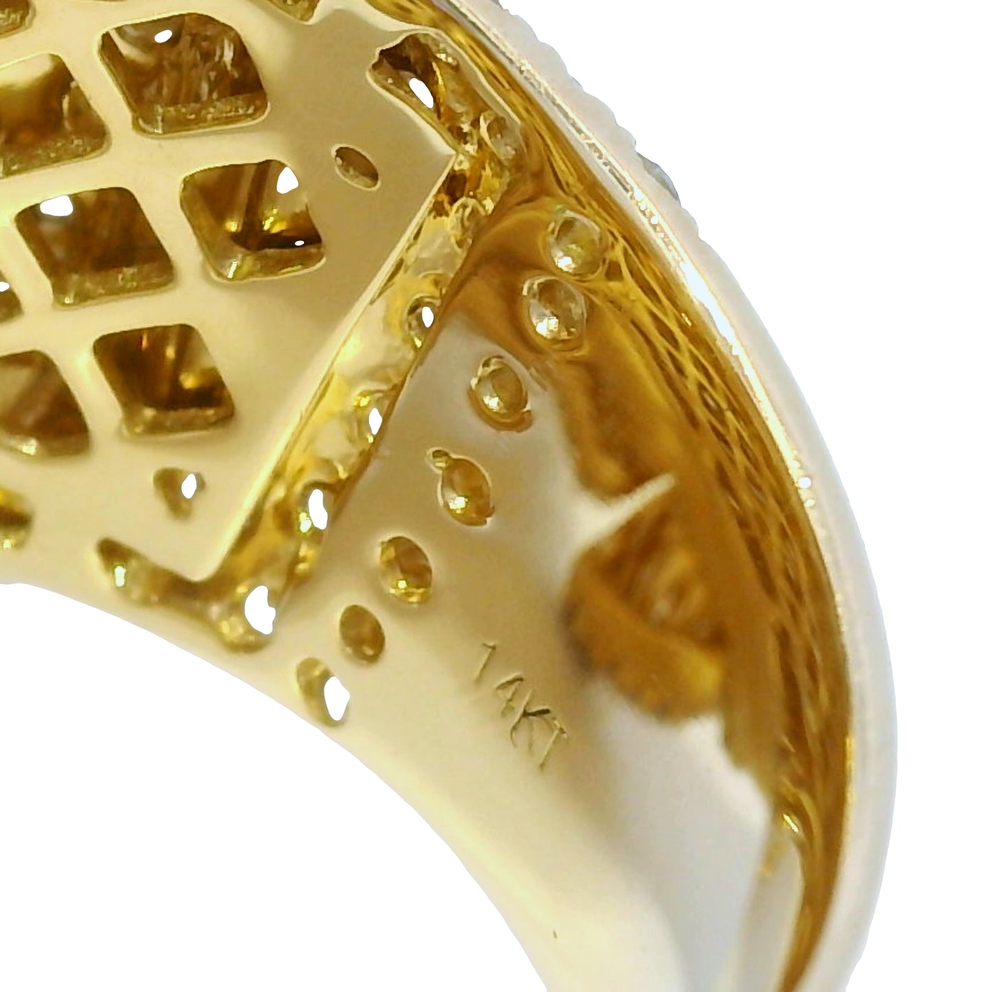 14k Yellow Gold Natural 8.5 Carat Diamond Pave Freeform Wide Ring