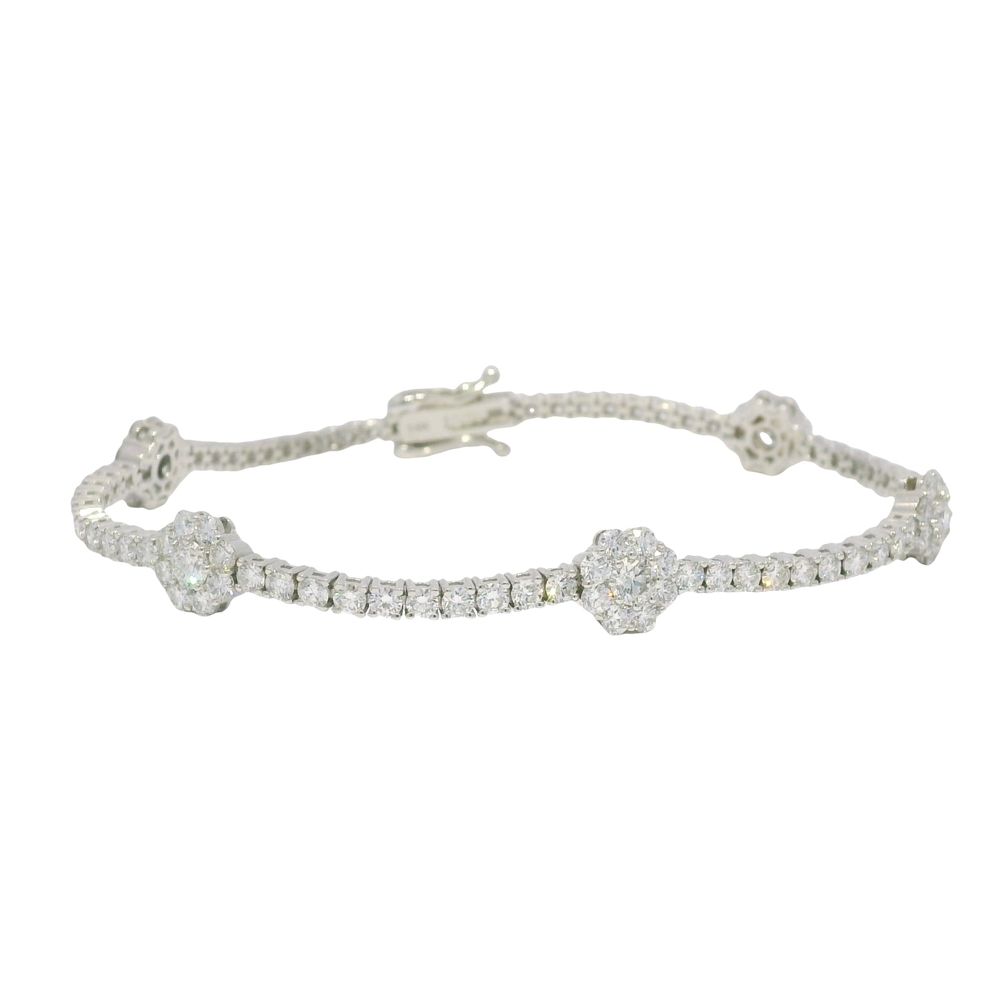 14K White Gold Natural Diamond Flower Station Tennis Bracelet