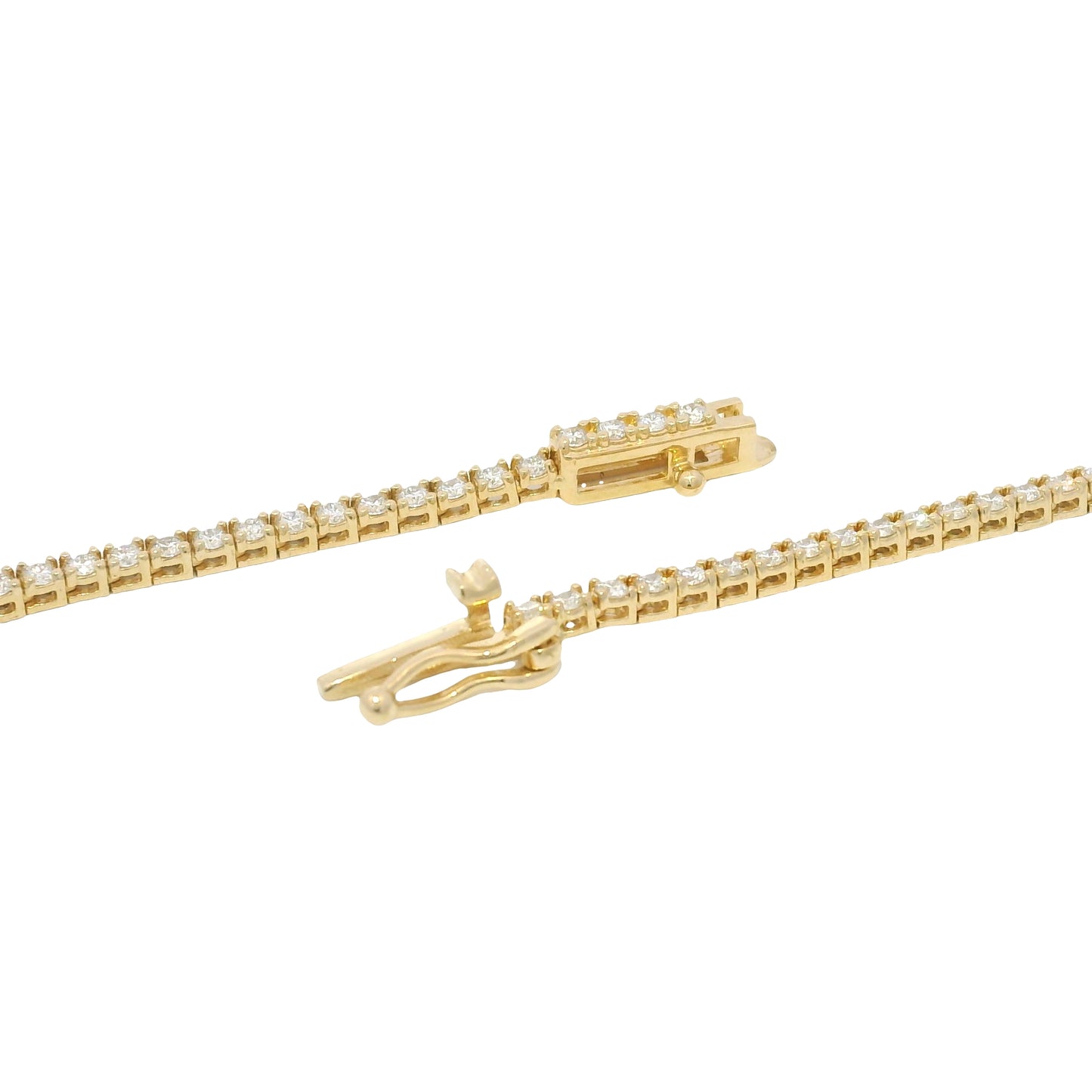 14k Yellow Gold Natural Round Brilliant Cut Diamond Tennis Necklace