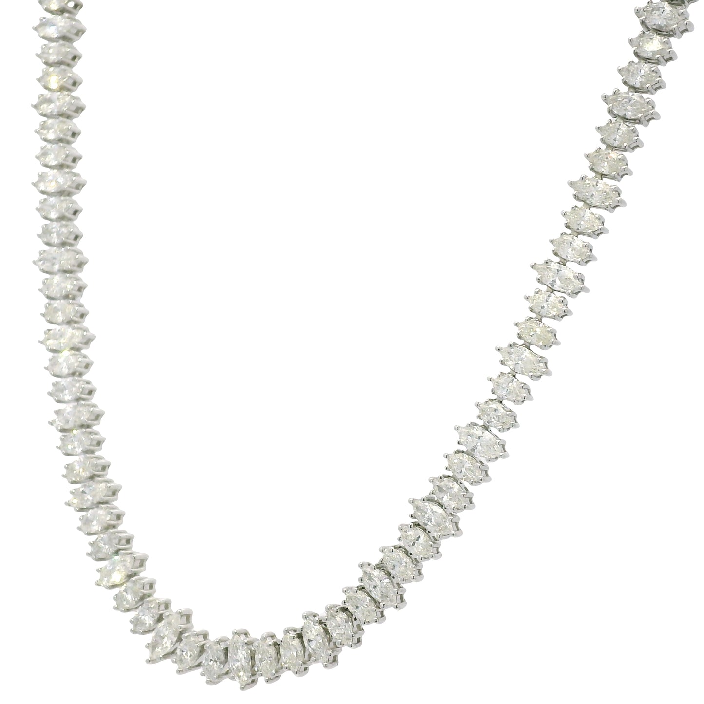 18k White Gold Natural Marquise Cut Diamond Adjustable Tennis Necklace