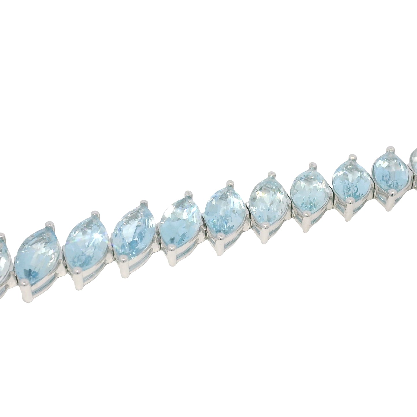 14K White Gold Marquise Cut Aquamarine Gemstone Tennis Bracelet
