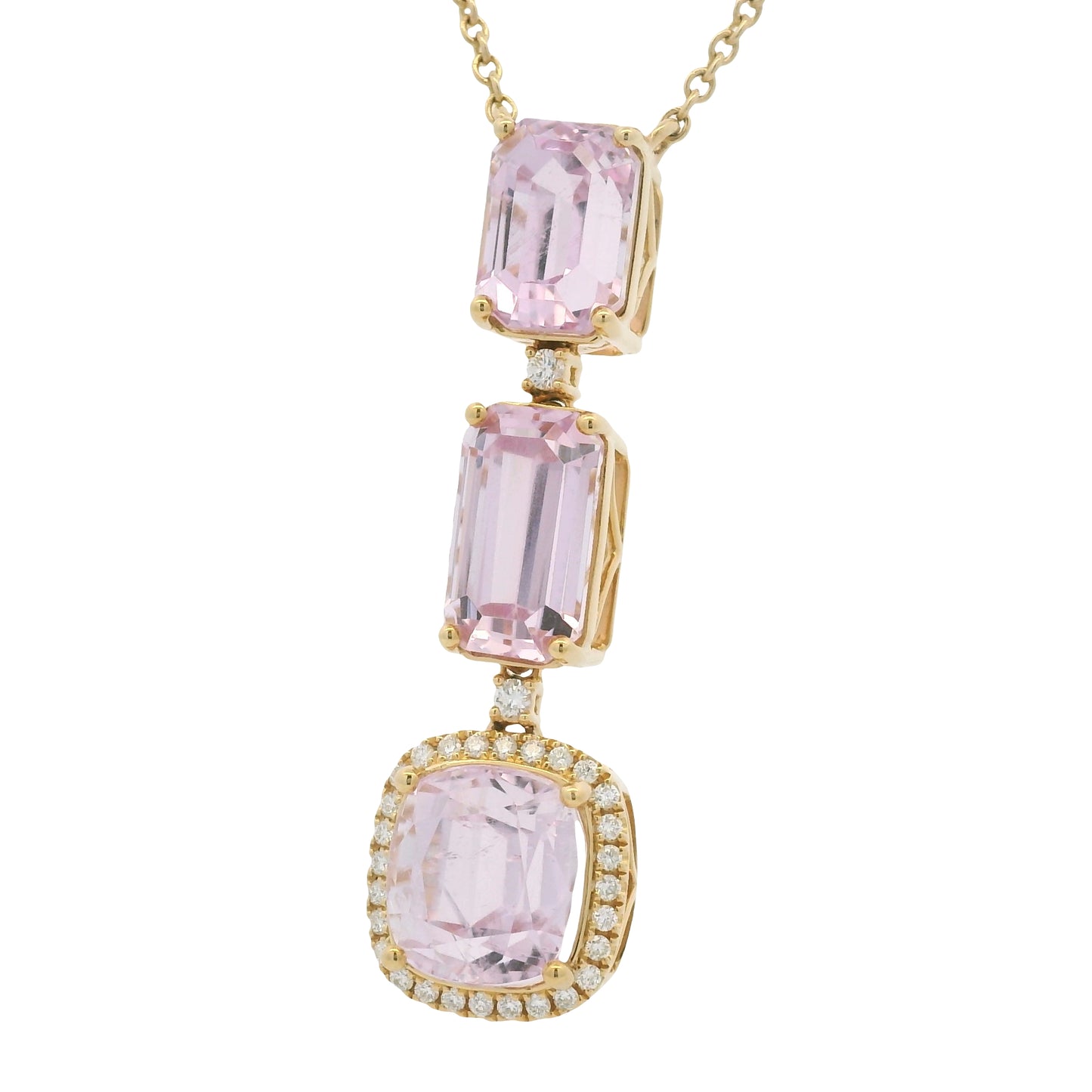 18k Yellow Gold Kunzite & Diamond Halo Diamonds By The Yard Necklace