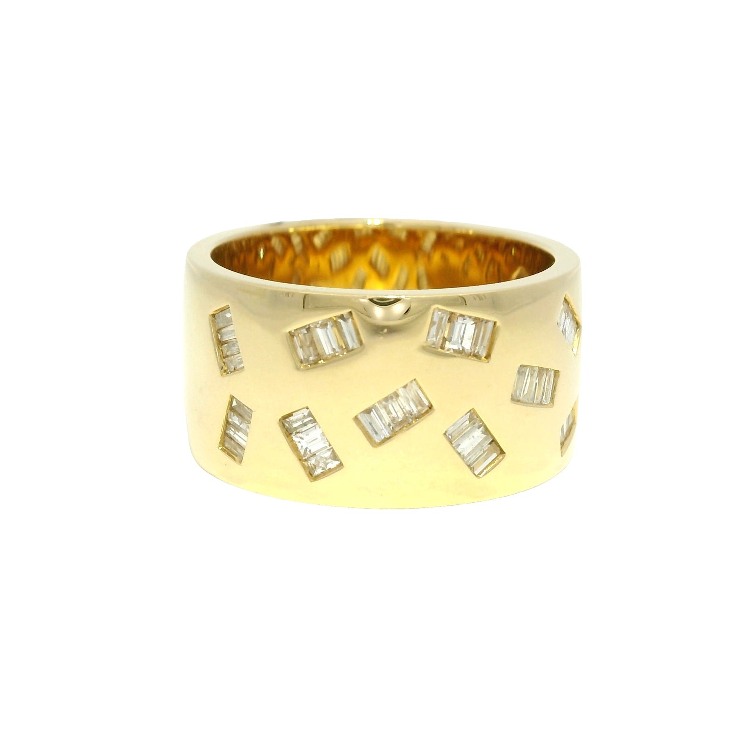 18k Yellow Gold Natural Baguette Diamond Floating Wide Band Ring