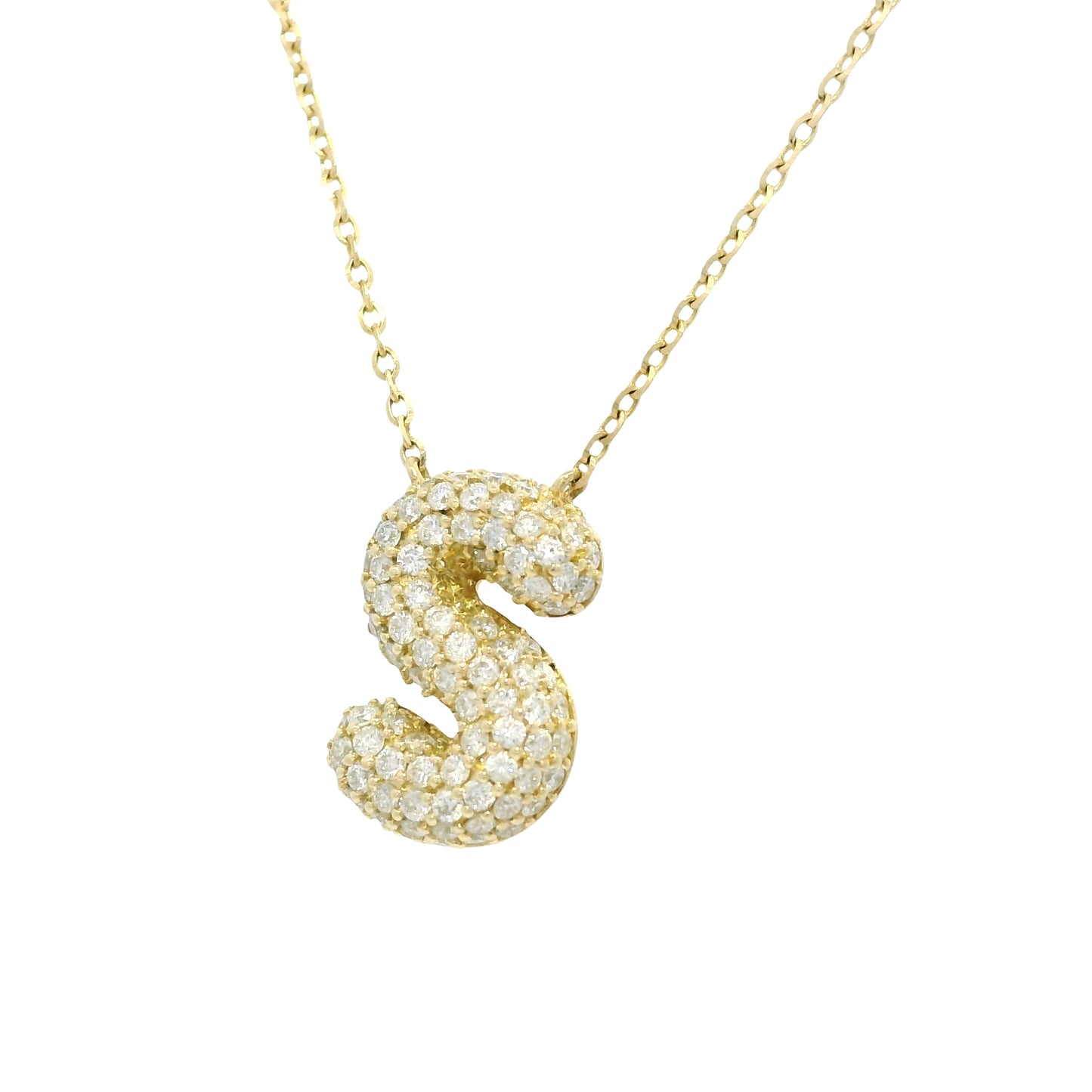 14k Yellow Gold Natural Diamond Pave "S" Initial Pendant Necklace