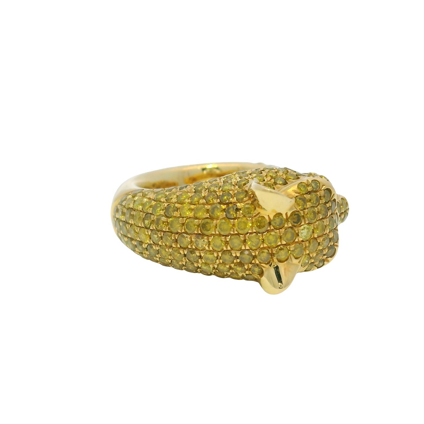 18K Yellow Gold Yellow Diamond And Emerald Eye Panther Style Wrap Ring