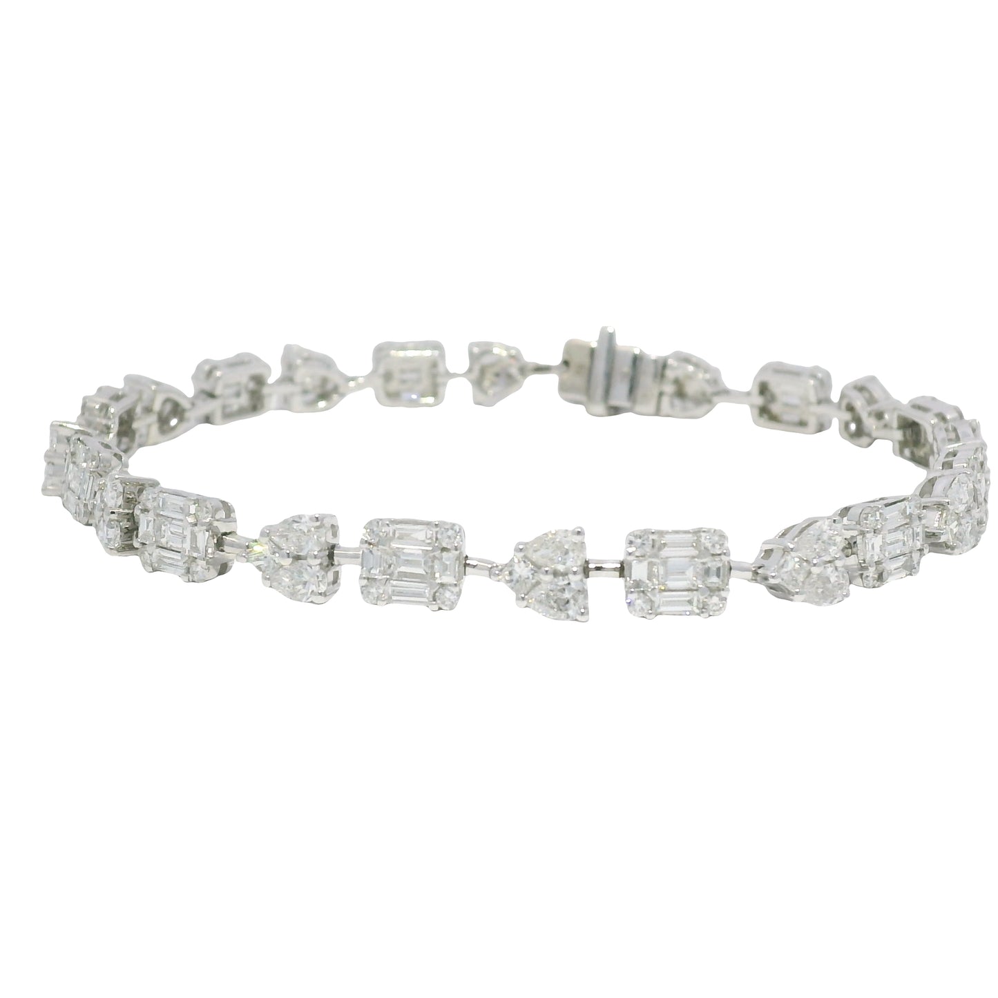 18K White Gold Natural Diamond Mosaic Multi-Shape Station Bracelet
