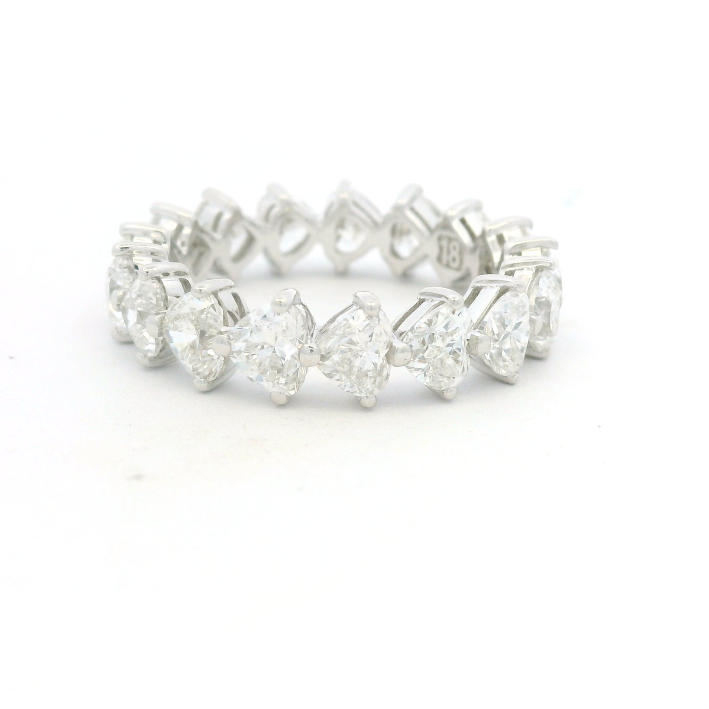 18K White Gold Natural 4.25 Carat Heart Shape Cut Diamond Eternity Band