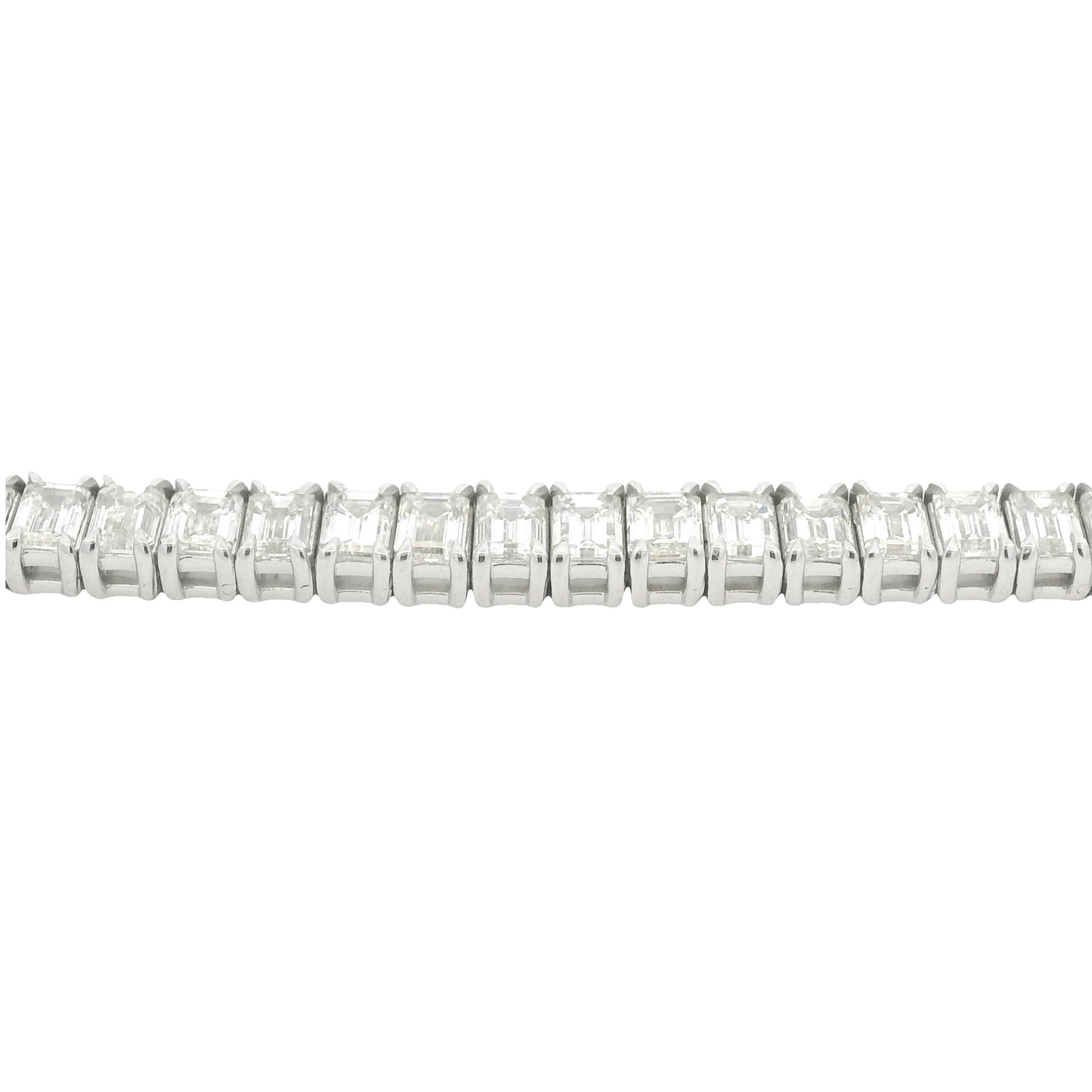 18K White Gold Natural Emerald Cut Diamond Prong- Set Tennis Bracelet