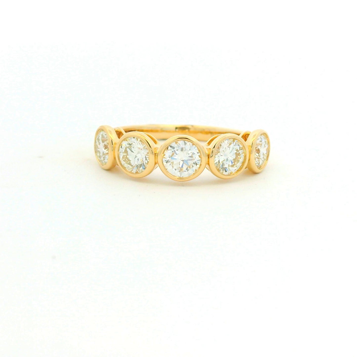 14k Yellow Gold Natural 1.75 Carat Round Brilliant Diamond 5 Stone Bezel Set Ring