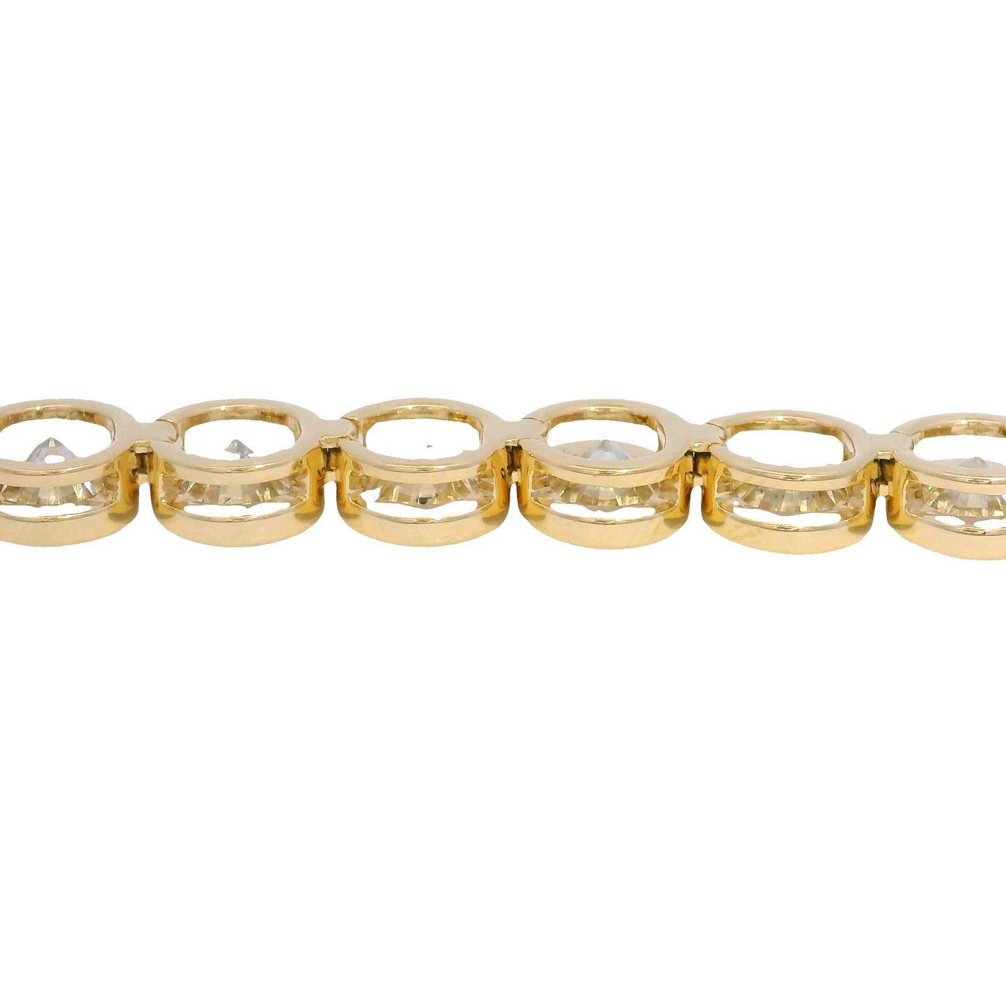 14K Yellow Gold Natural 14.57 Carat Round Brilliant Diamond Bezel Set Tennis Bracelet