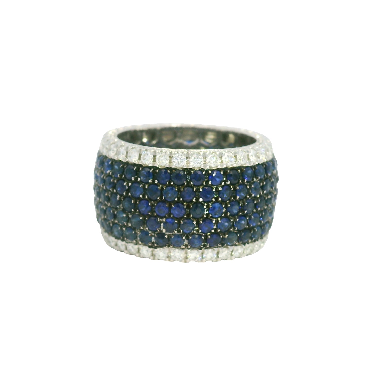 14K White Gold Natural Sapphire& Diamonds 7-Row Wide Eternity Band