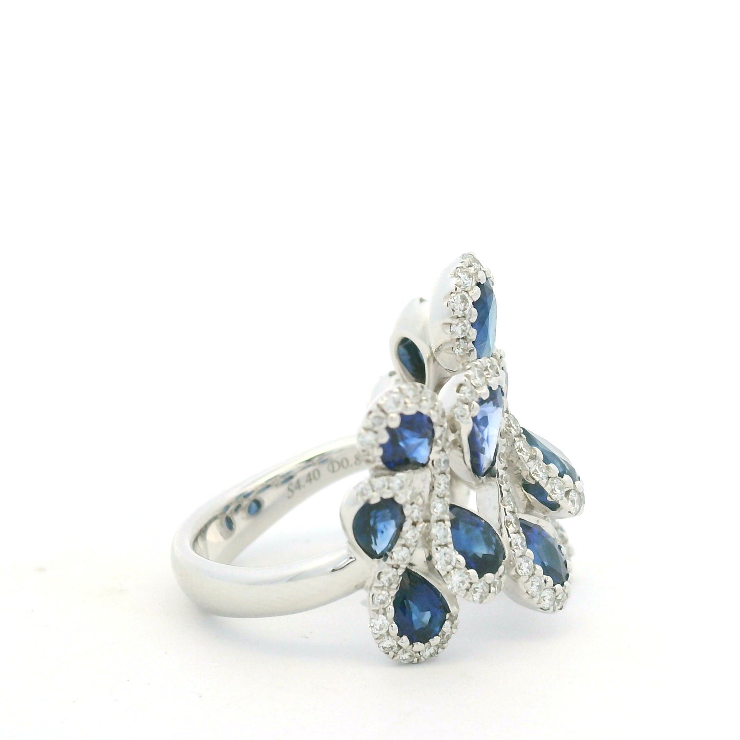 18K White Gold Natural Diamond & Pear Shape Sapphire Ring