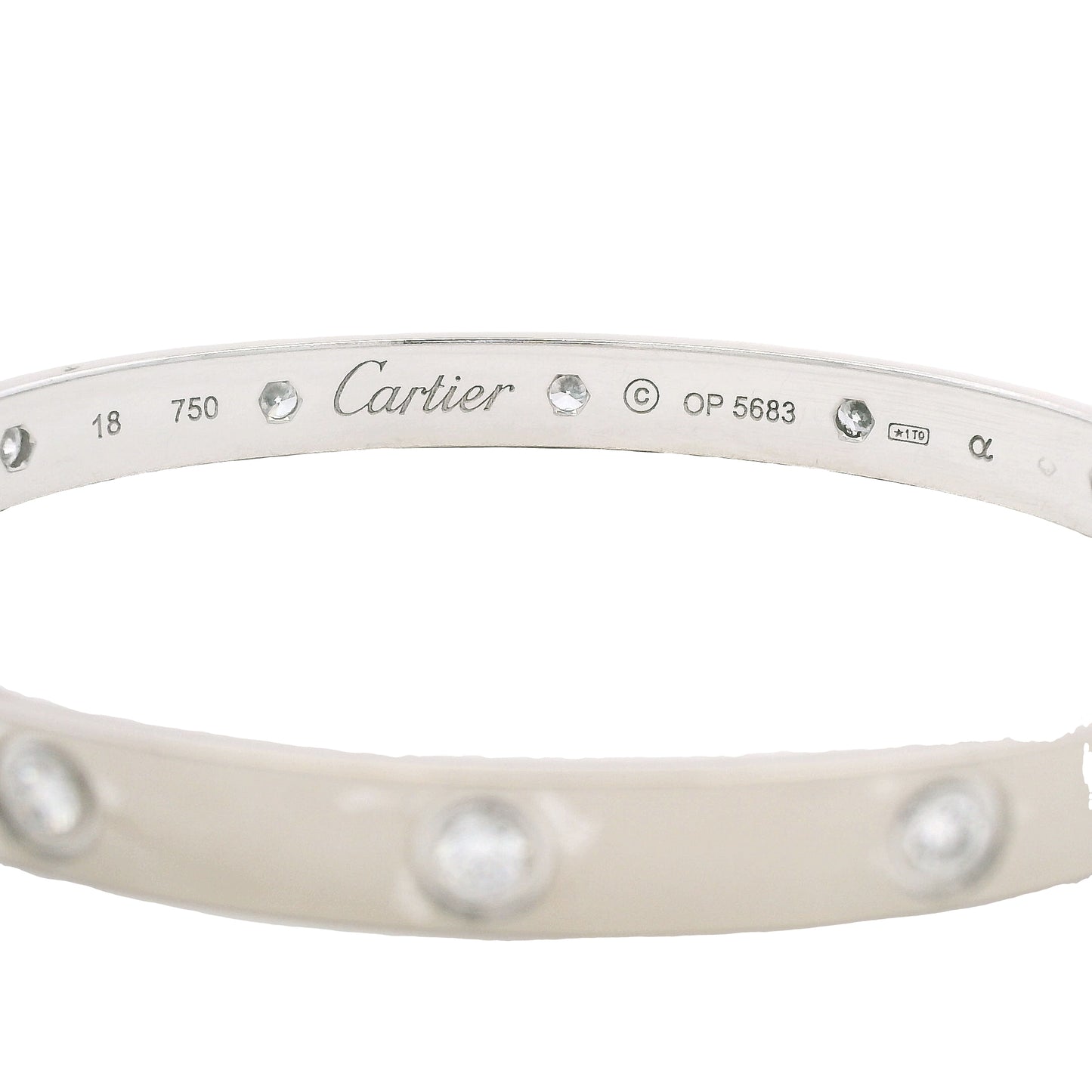 Cartier LOVE 18k White Gold Classic Model 10 Diamond Size 18 Bangle Bracelet