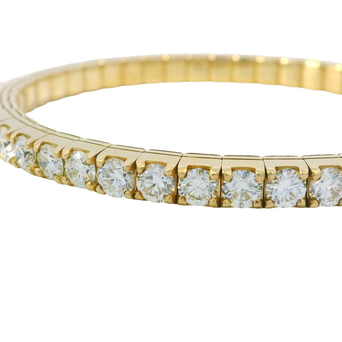 14K Yellow Natural 11.62 Carat Round Brilliant Diamond Stretch Bangle Bracelet