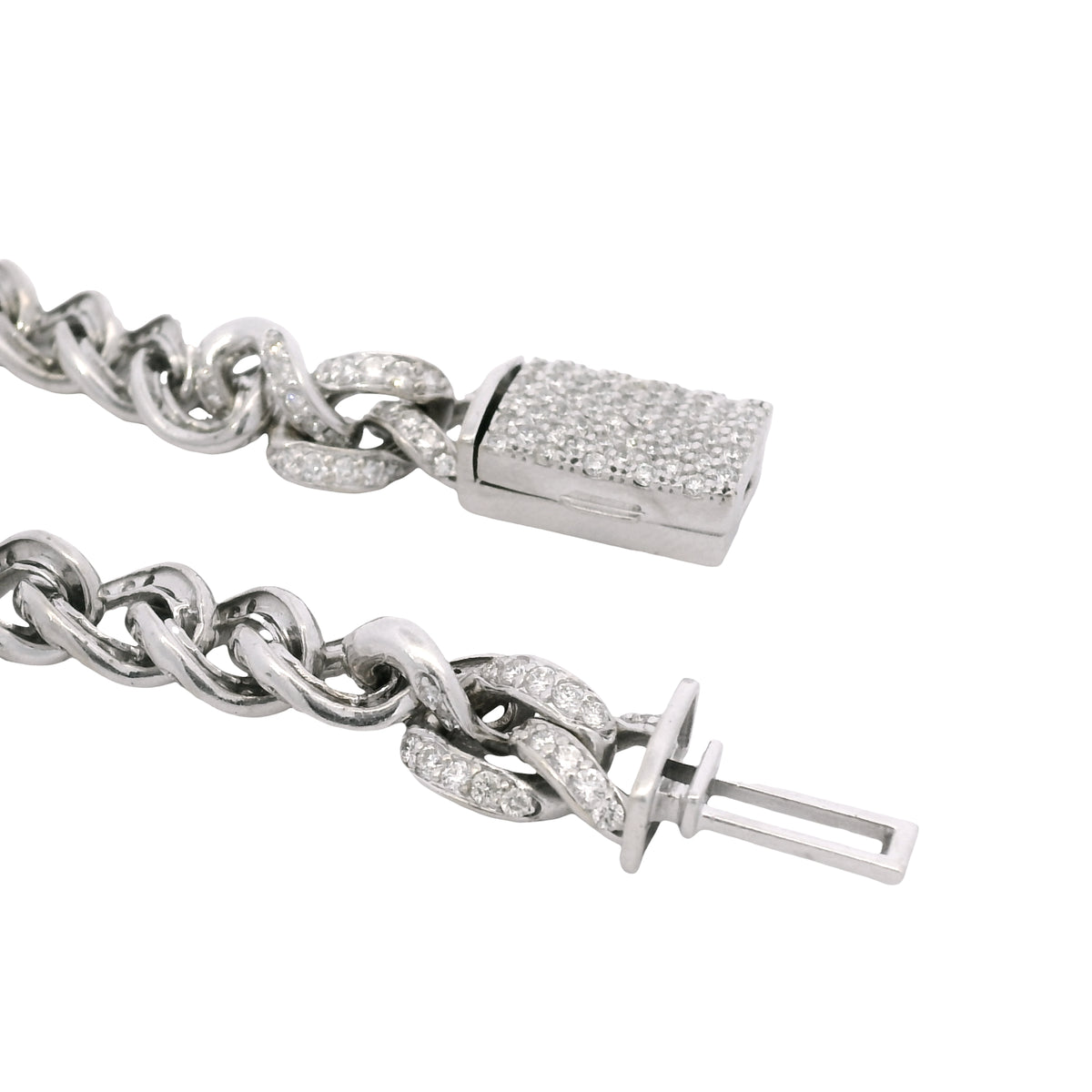 14K White Gold Natural 4.50 Carat Round Brilliant Cut Diamond Cuban Link Bracelet
