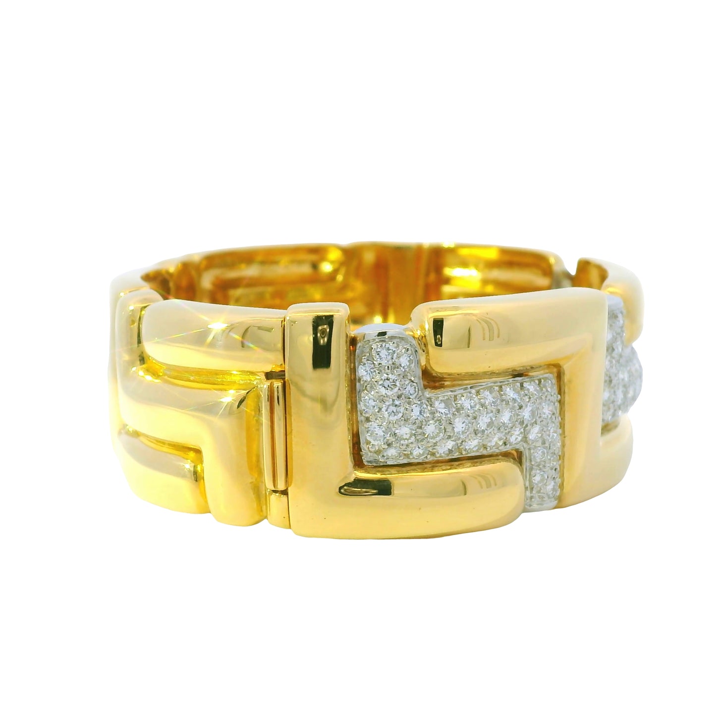 18k Yellow Gold Natural 3.15 Carat Diamond Pave Wide Link Bracelet