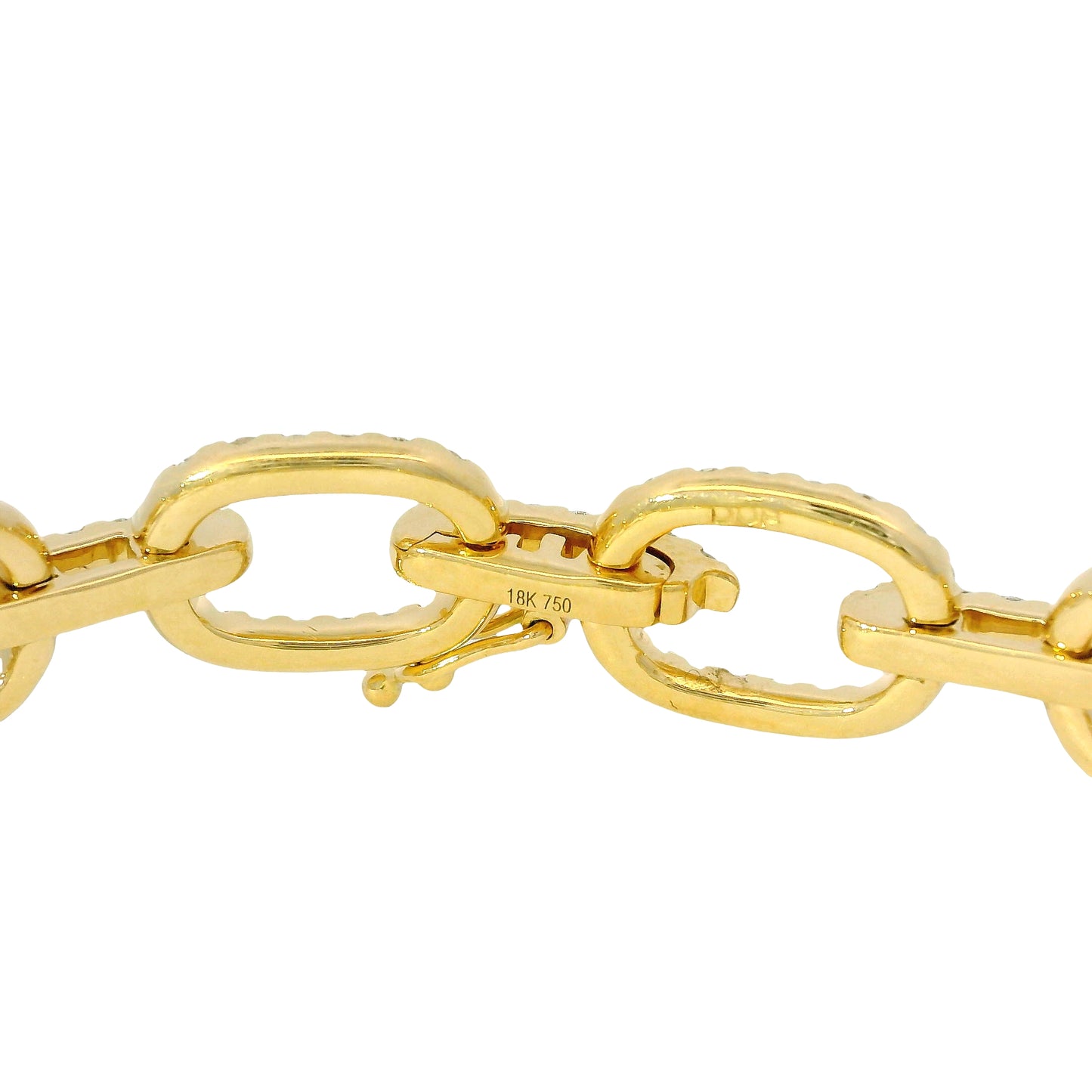 18K Yellow Gold Natural Round Diamond Oval-Link Station Bracelet