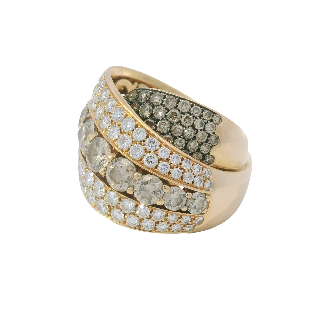 18K Rose Gold Natural 30.0 Carat White & Brown Diamond Crossover Ring