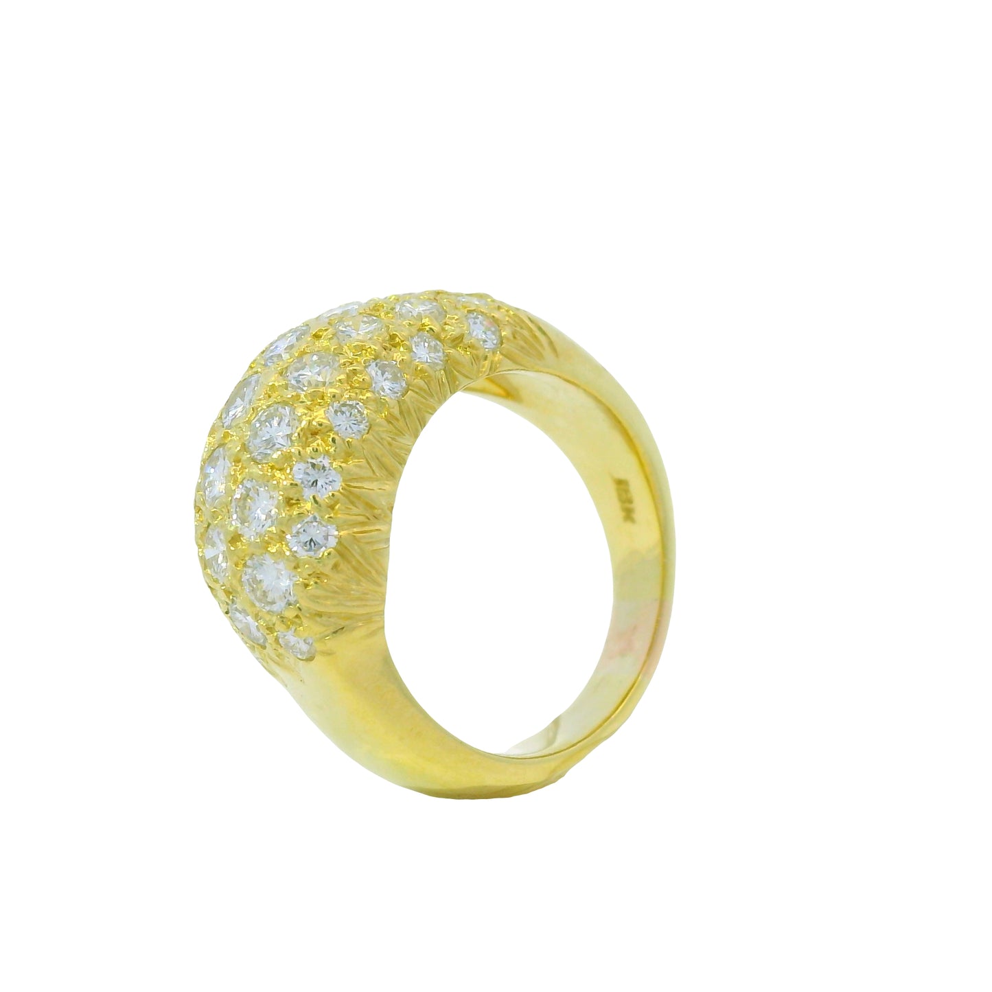 18K Yellow Gold Natural 1.56 Carat Diamond Pave Asymmetric Dome Ring