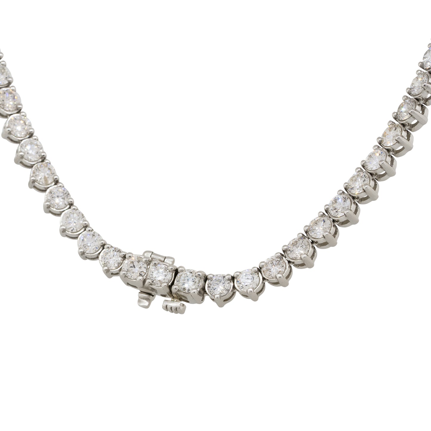 Platinum Natural 33.09 Carat Round Brilliant Graduated Diamond Tennis Necklace